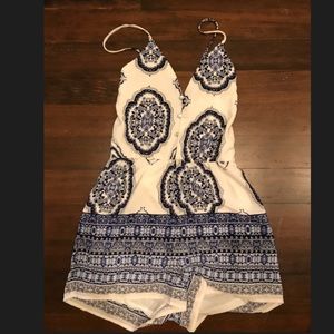 Blue and white romper